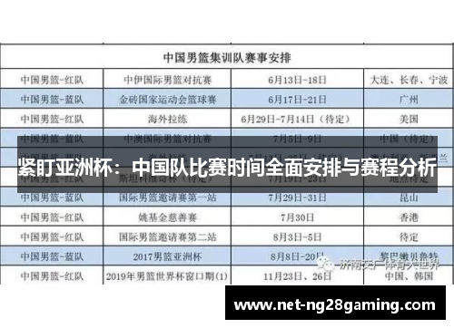 紧盯亚洲杯：中国队比赛时间全面安排与赛程分析