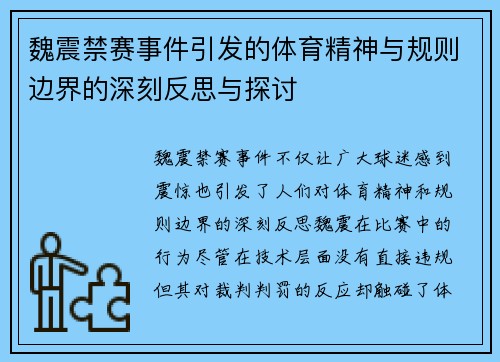 魏震禁赛事件引发的体育精神与规则边界的深刻反思与探讨